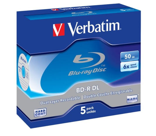 Verbatim 43748 Blu-ray Recordable Media - BD-R DL - 6x - 50 GB - 5 Pack Jewel Case - 120mm